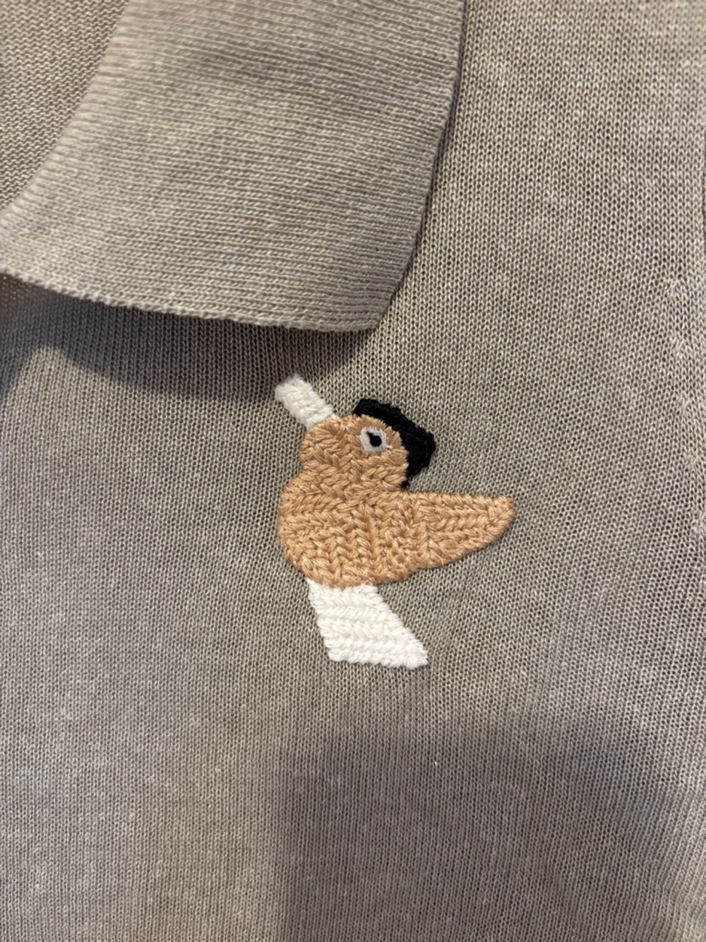 Taupe Short-Sleeve Polo Sweater with Embroidered Duck - Picture 2 of 4